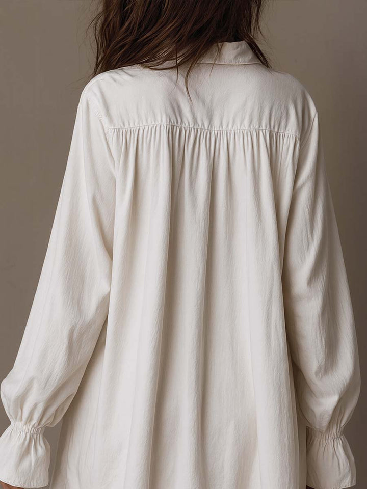 Amparo - Vestido-camisa de manga Comprida com Bainha Irregular