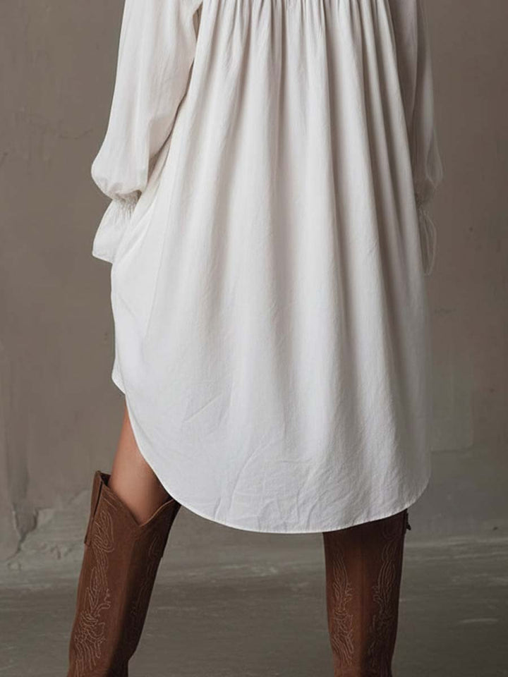 Amparo - Vestido-camisa de manga Comprida com Bainha Irregular