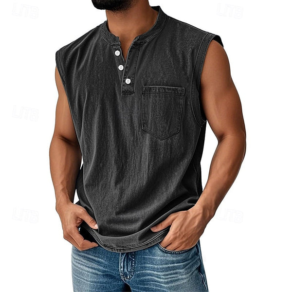 Latrell - Camiseta Henley Sem Mangas Com Bolso