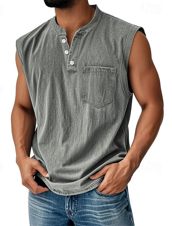 Latrell - Camiseta Henley Sem Mangas Com Bolso