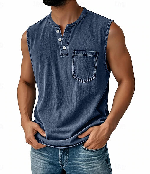 Latrell - Camiseta Henley Sem Mangas Com Bolso