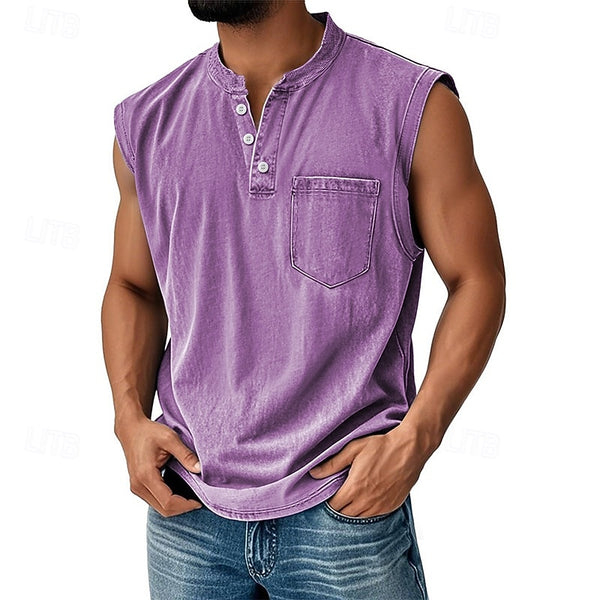Latrell - Camiseta Henley Sem Mangas Com Bolso
