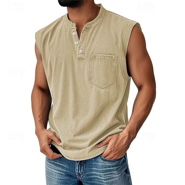Latrell - Camiseta Henley Sem Mangas Com Bolso