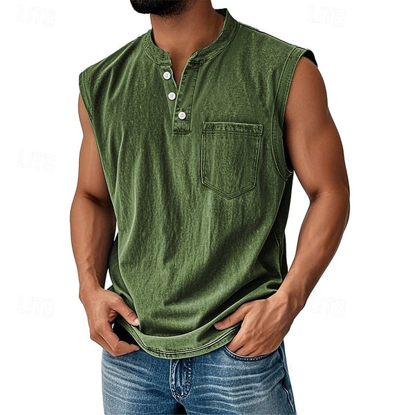 Latrell - Camiseta Henley Sem Mangas Com Bolso