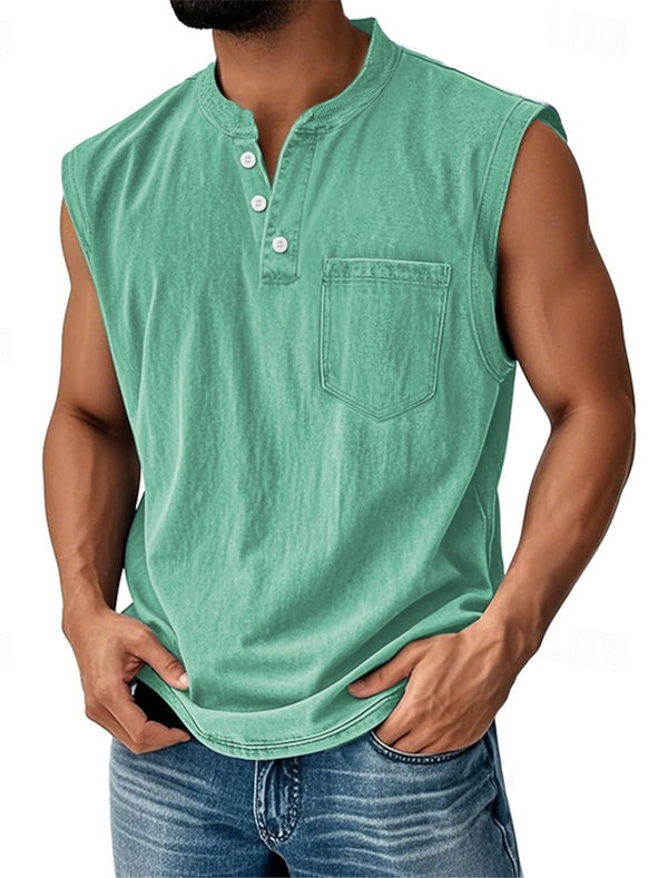 Latrell - Camiseta Henley Sem Mangas Com Bolso