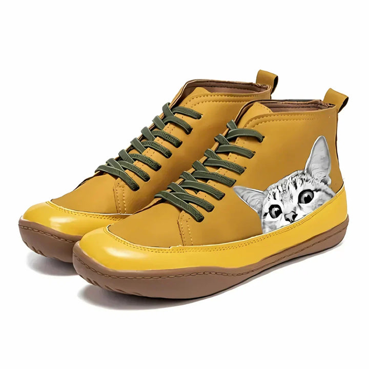 Fenna - Botas De Couro até Ao Tornozelo Para OS Amantes De Gatos