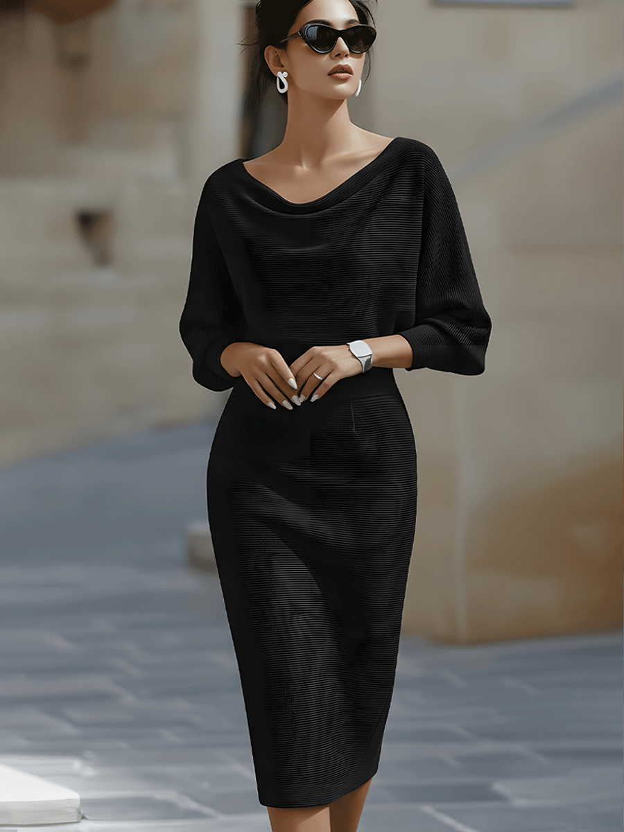 Amyy - Vestido Midi Elegante De Manga Comprida