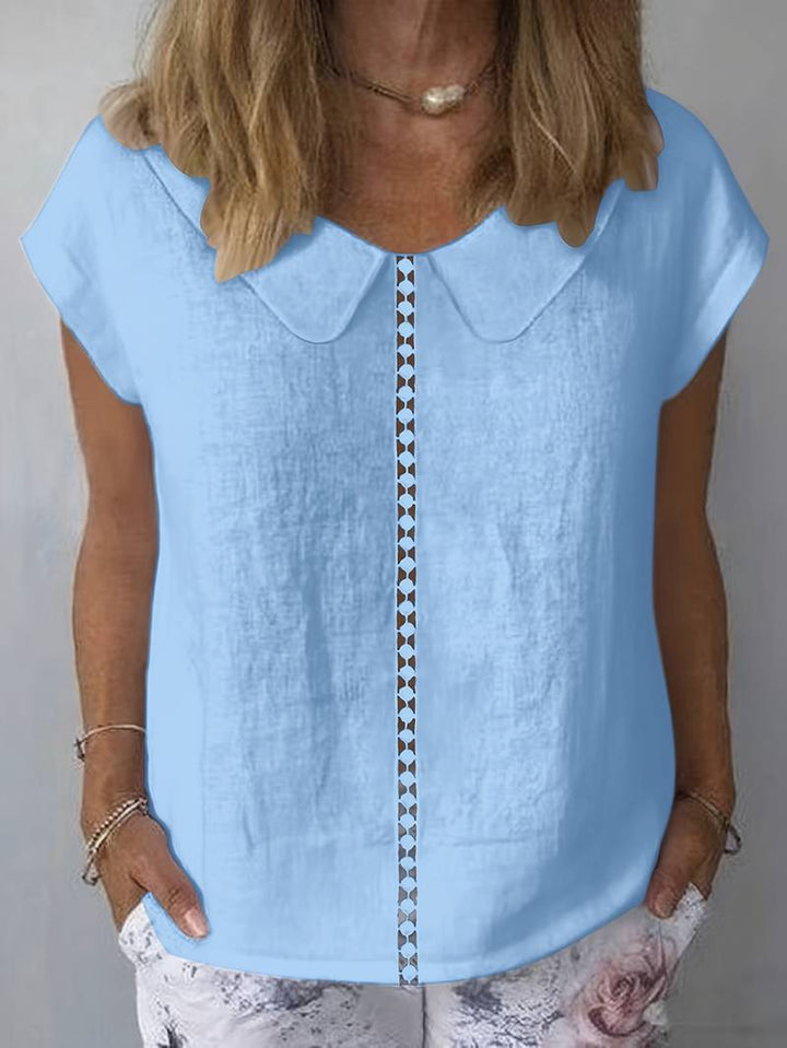 Krischelle - Camisola De Manga Curta Com Encaixe De Renda Na Iapela