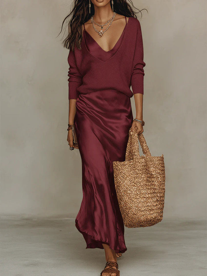 Nelena - Vestido Midi Elegante Com Camisola