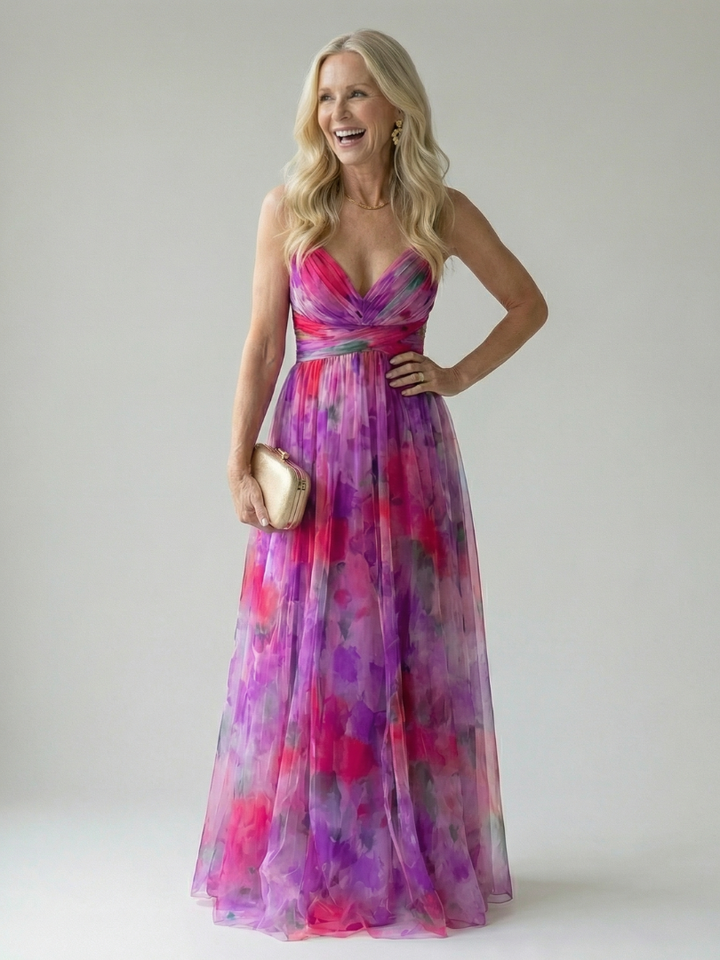 Xeenia - Vestido Maxi Elegante Em Chiffon Com Recortes