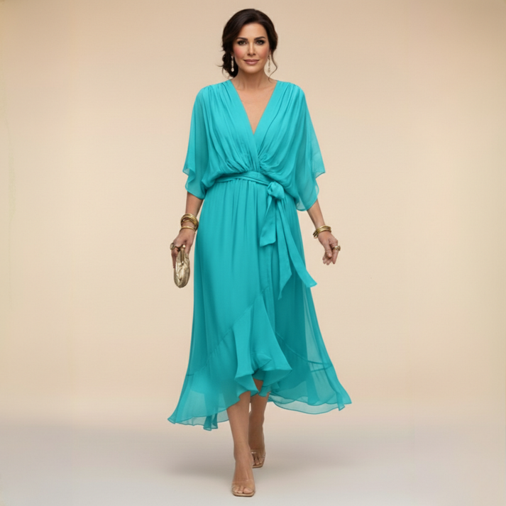 Harshani - Vestido de Chiffon Com Decote em V