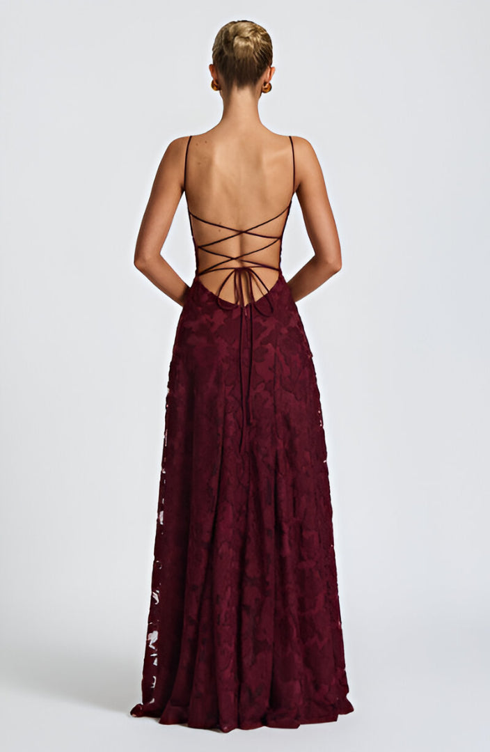Alona - Vestido Maxi De Renda Floral Com Alças Finas