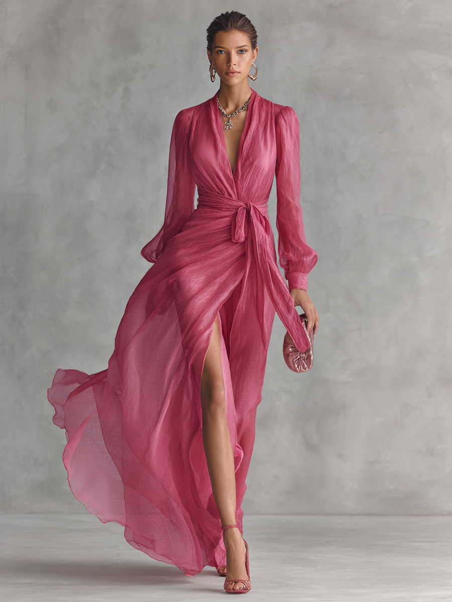 Jalesa - Vestido Maxi Em Chiffon Com Laço Na Cintura