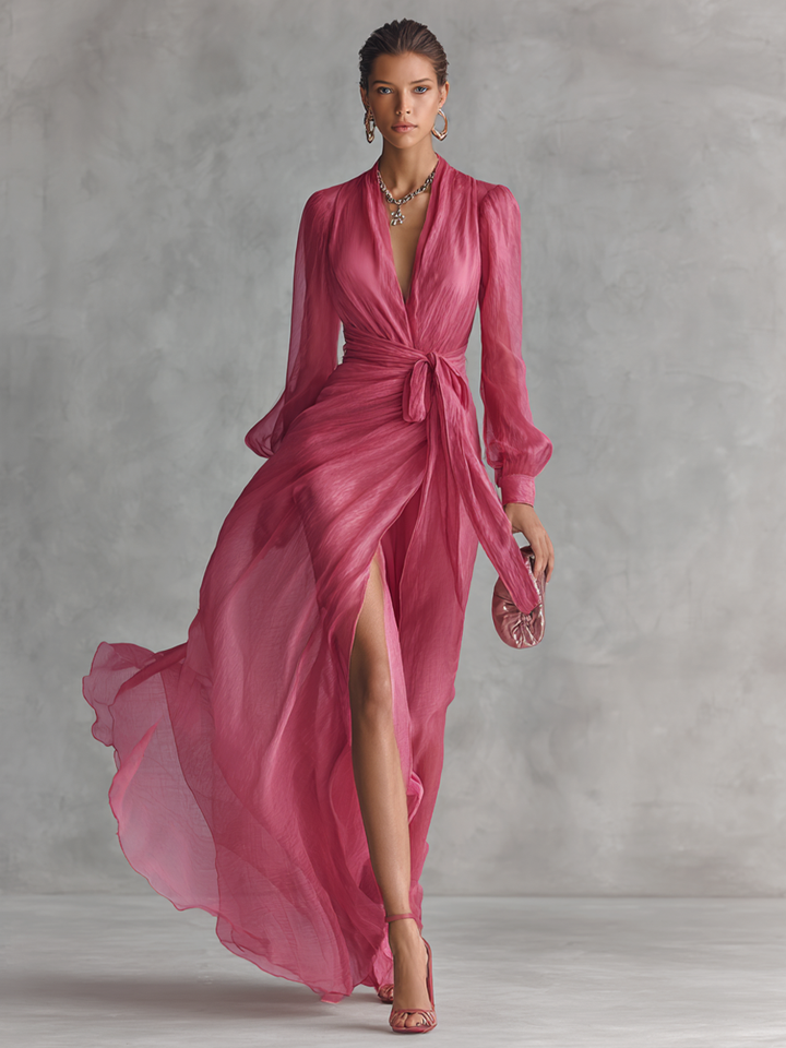 Jalesa - Vestido Maxi Em Chiffon Com Laço Na Cintura