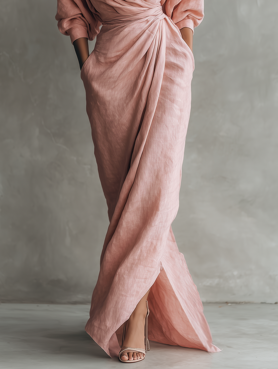 Konika - Vestido Longo Minimalista Com Decote Em V