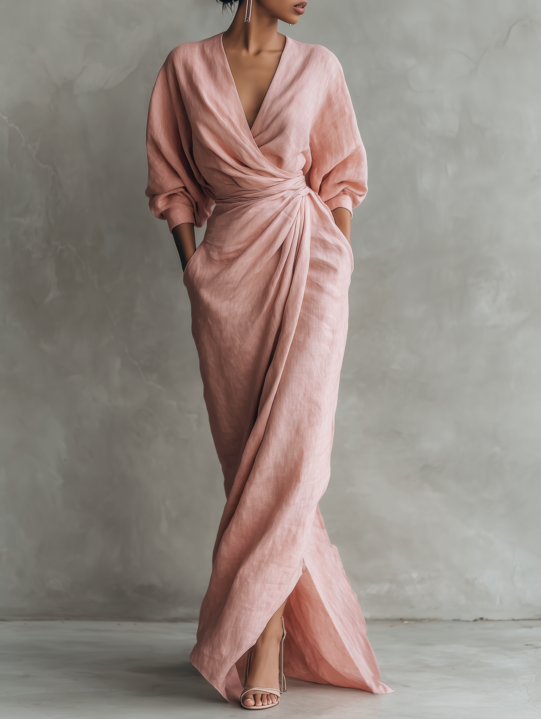 Konika - Vestido Longo Minimalista Com Decote Em V
