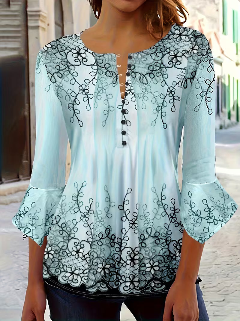 Mesley - Blusa De Manga Curta Com Estampado Floral E Acabamento Com Folhos