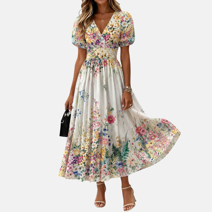 Kirina - Vestido Midi Com Estampado Floral e Corte Envolvente