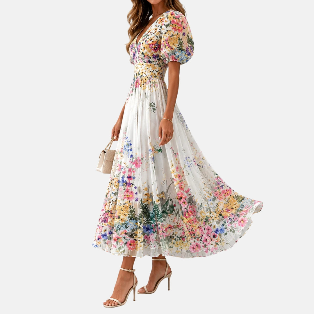 Kirina - Vestido Midi Com Estampado Floral e Corte Envolvente