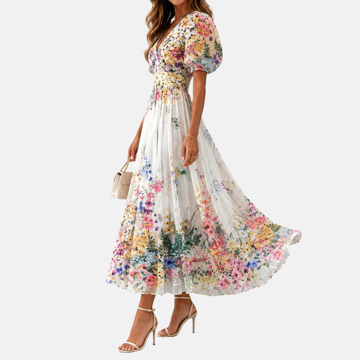 Kirina - Vestido Midi Com Estampado Floral e Corte Envolvente