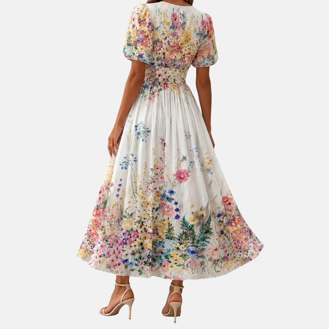 Kirina - Vestido Midi Com Estampado Floral e Corte Envolvente