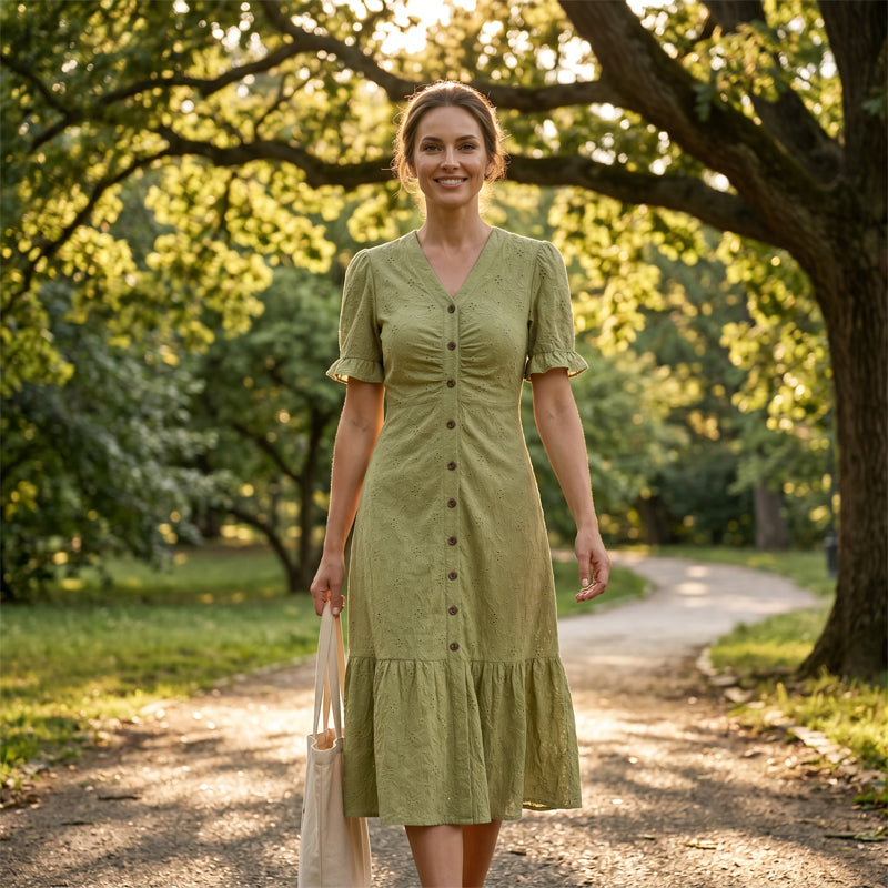 Stellah - Vestido Midi Elegante Com Mangas Bufantesa