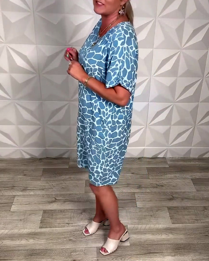 Salvinia - Vestido Casual Com Estampa e Gola Redonda
