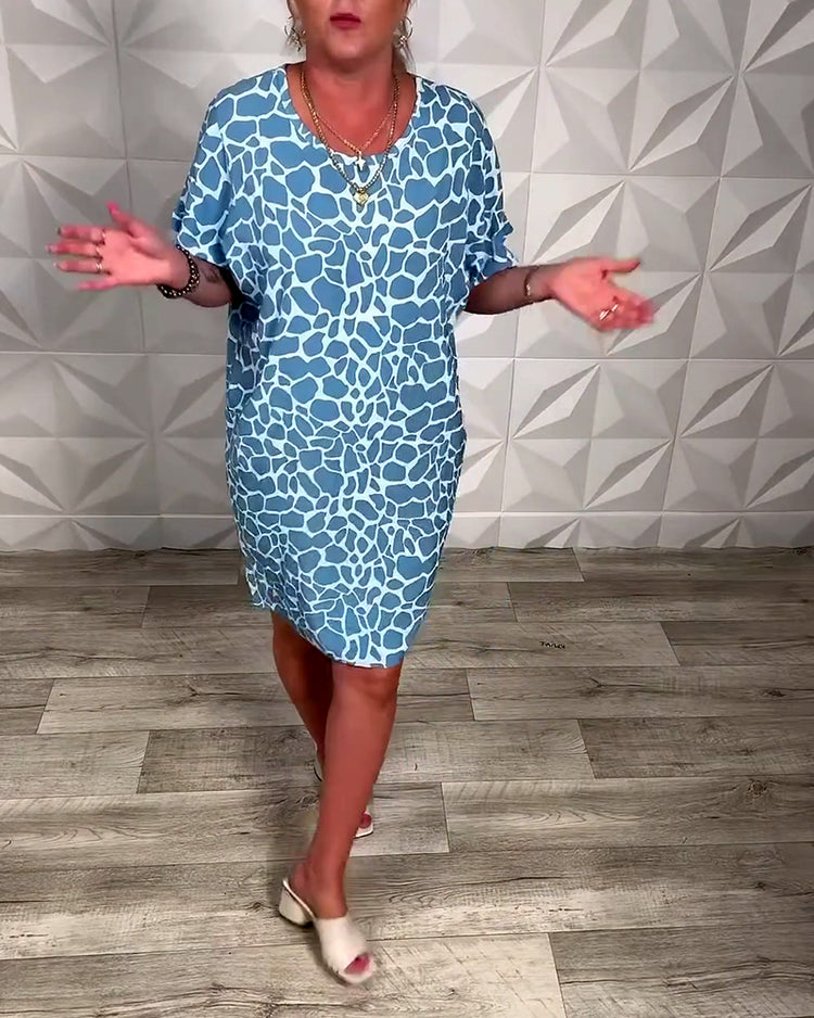 Salvinia - Vestido Casual Com Estampa e Gola Redonda