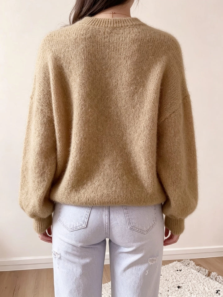 Margaretha - Camisola de Malha Com Gola Redonda e Mangas Balão