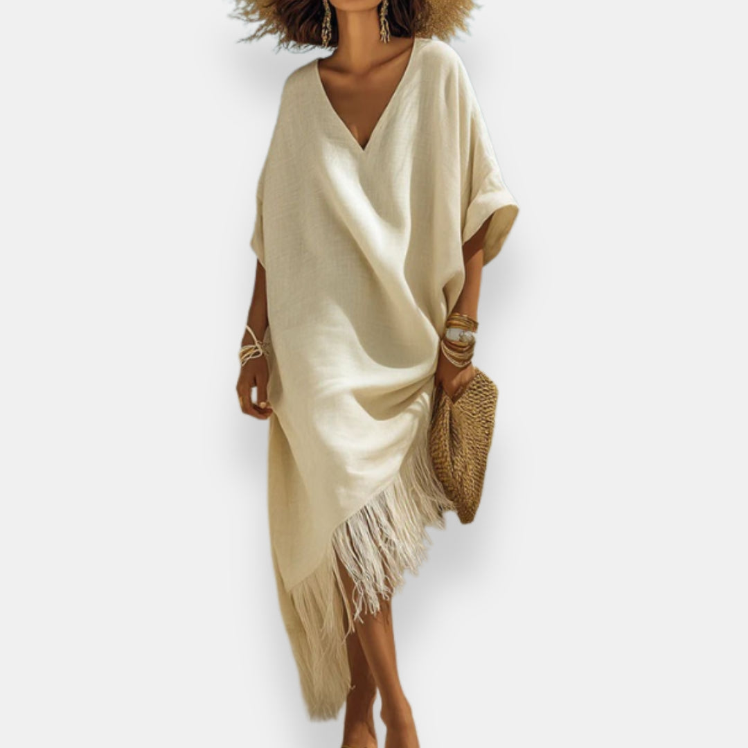 Taciana - Vestido Kaftan Com Franjas