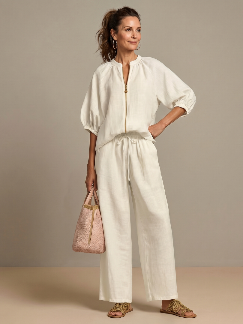 Sharina - Conjunto Composto Por Blusa Com Fecho E Calças De Perna Larga