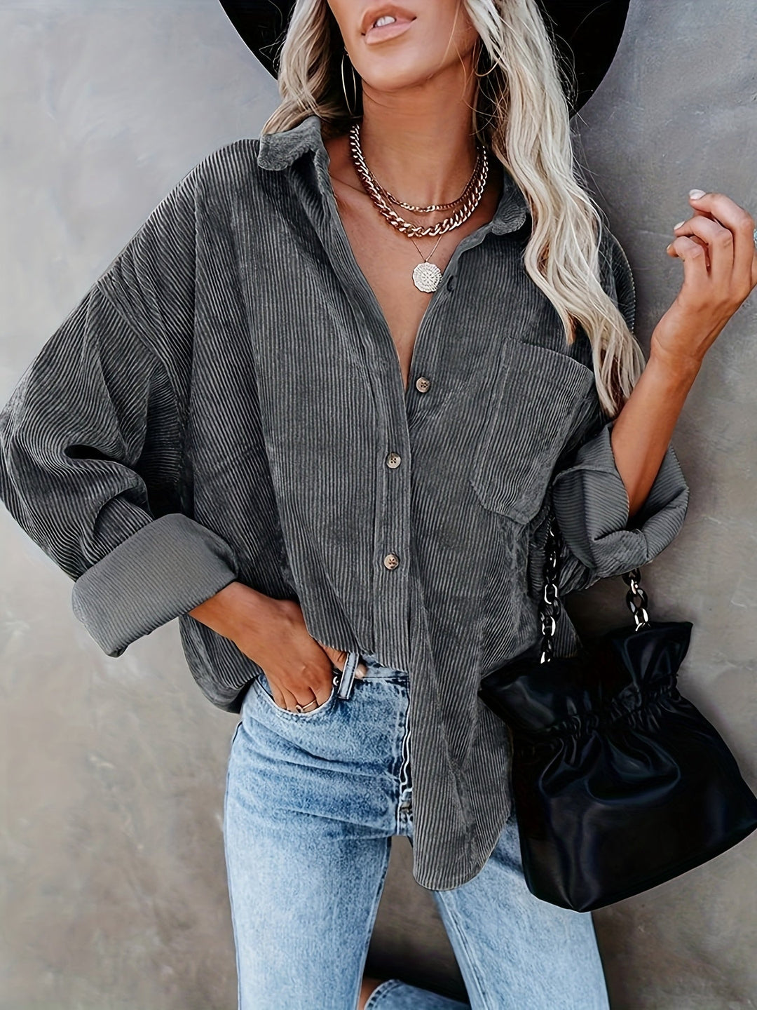 Gliosmar - Camisa De Manga Comprida De Primavera Com Bolso