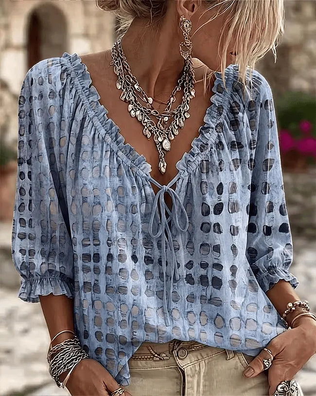 Orlyna - Blusa Com Laços E Padrão De Bolinhas Com Decote Em V