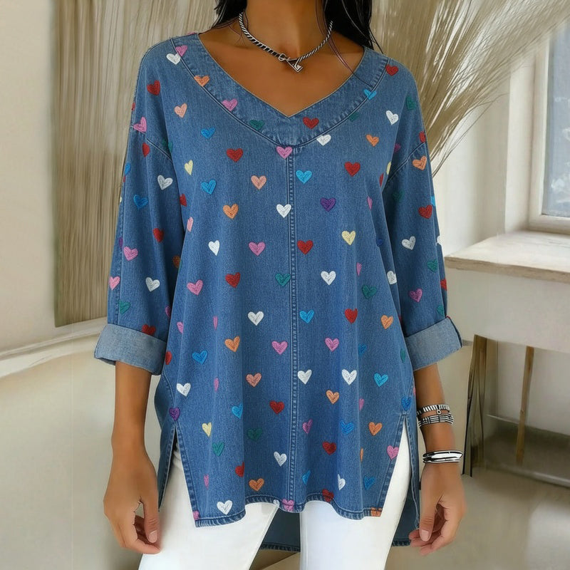 Kerry - Blusa Com Estampa Vintage De Corações