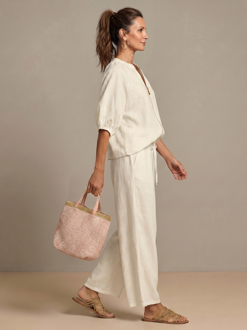 Sharina - Conjunto Composto Por Blusa Com Fecho E Calças De Perna Larga