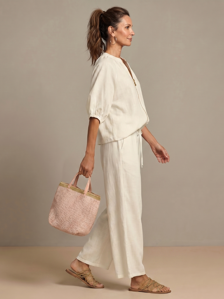 Sharina - Conjunto Composto Por Blusa Com Fecho E Calças De Perna Larga