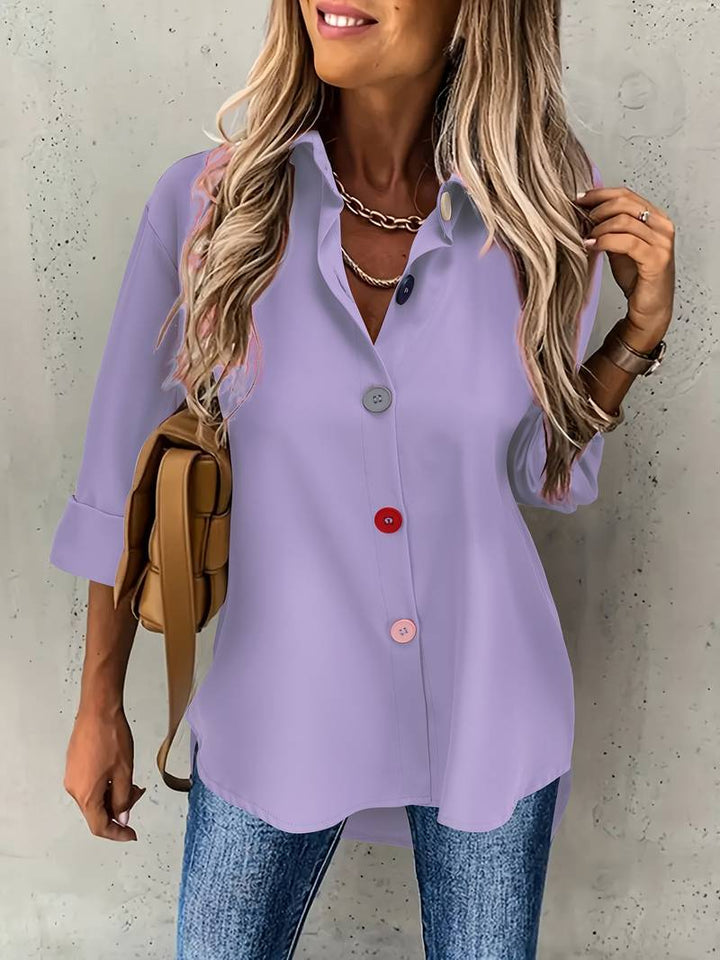 Lasangi - Camisa Casual de Manga Comprida Com Vários Botões