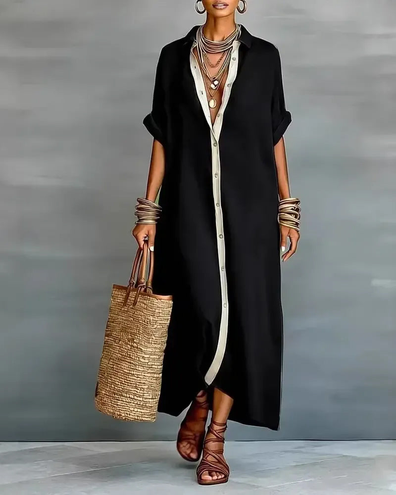 Nerena - Vestido-Camisa Elegante Com Decote Em V e Drapeado