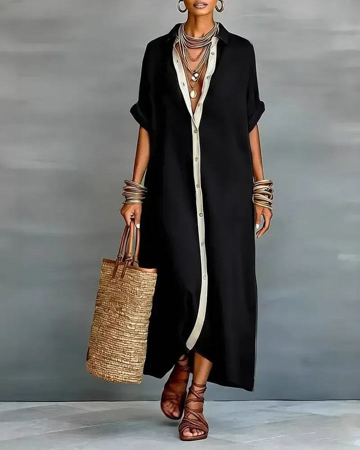 Nerena - Vestido-Camisa Elegante Com Decote Em V e Drapeado