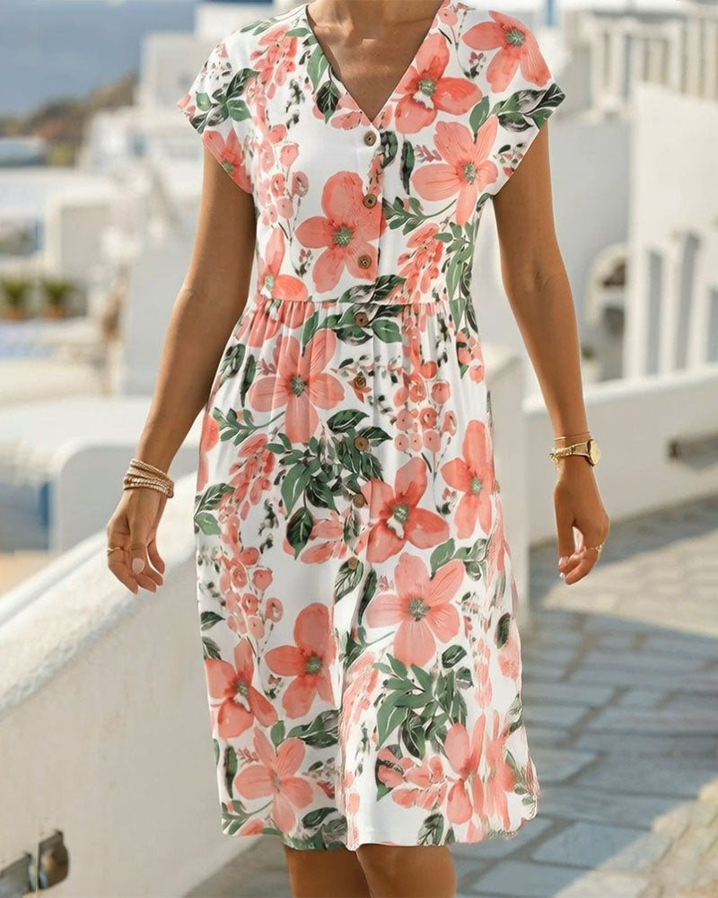 Sinera - Vestido Com Estampado Floral e Mangas Curtas