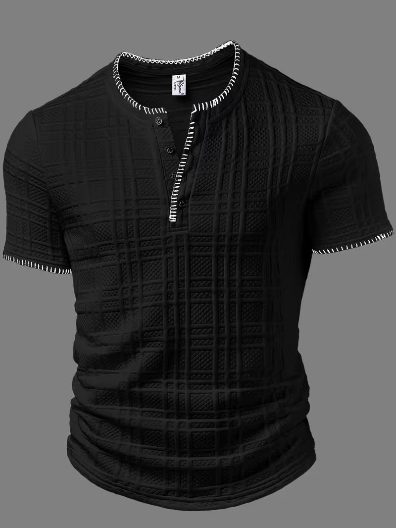 Layton - Camiseta Henley De Manga Curta Com Textura