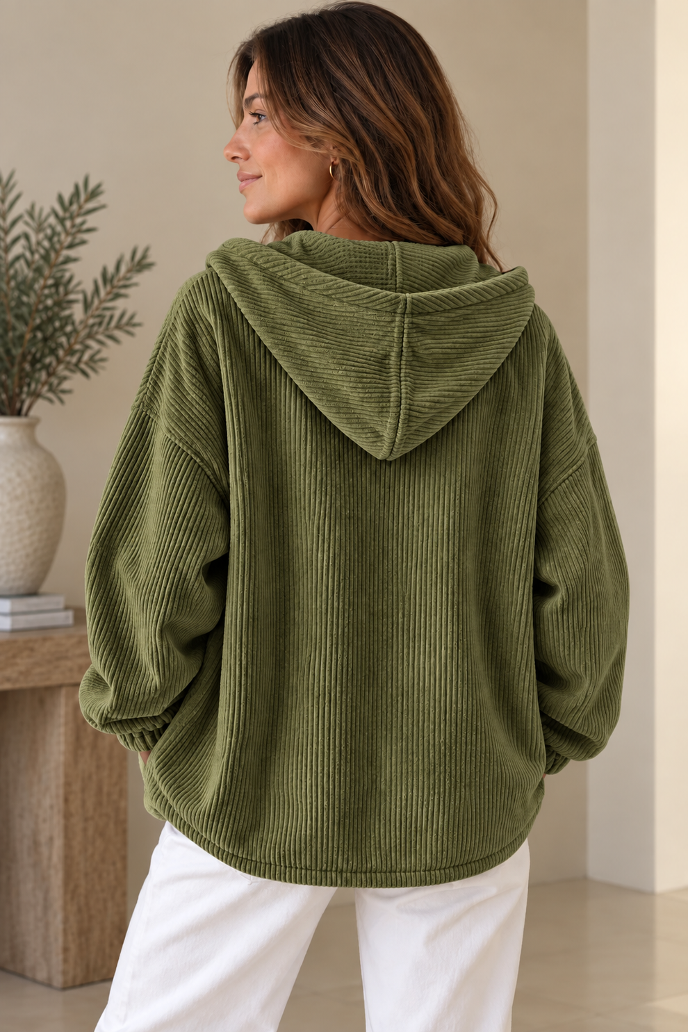 Nalina - Casaco Com Capuz De Veludo Cotelê De Corte Largo