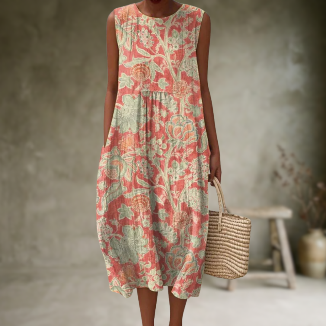 Natia - Vestido Midi Sem Mangas em Algodão