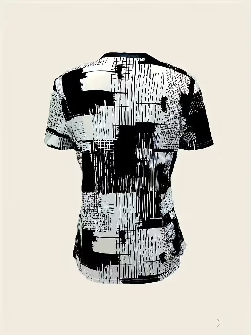 Rosettan - Camiseta Elegante de Manga Curta com Decote em V
