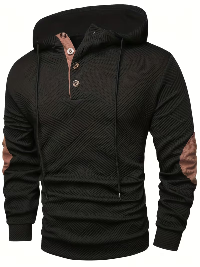 Alejandro - Camisola Com Capuz Texturada e Remendos Contrastantes Nos Cotovelos