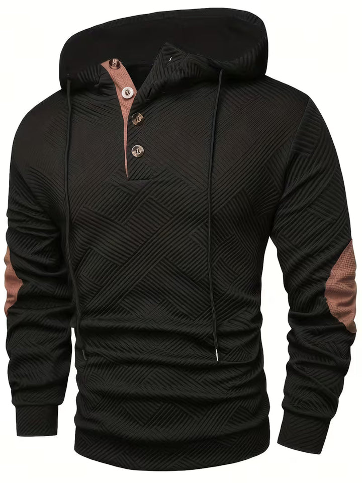 Alejandro - Camisola Com Capuz Texturada e Remendos Contrastantes Nos Cotovelos
