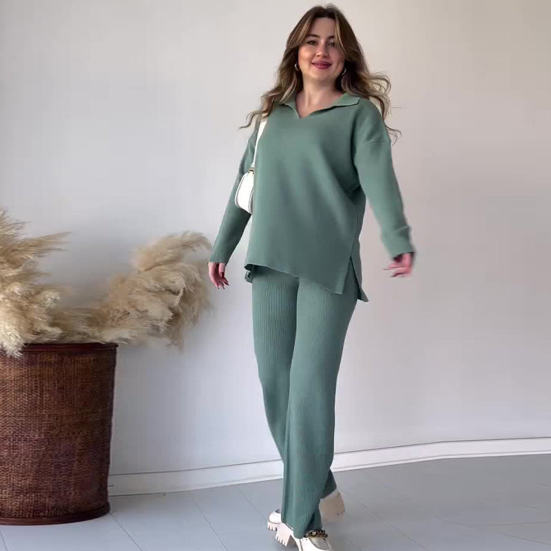Alyana – Conjunto de Duas Peças em Malha Canelada Para Estar em Casa