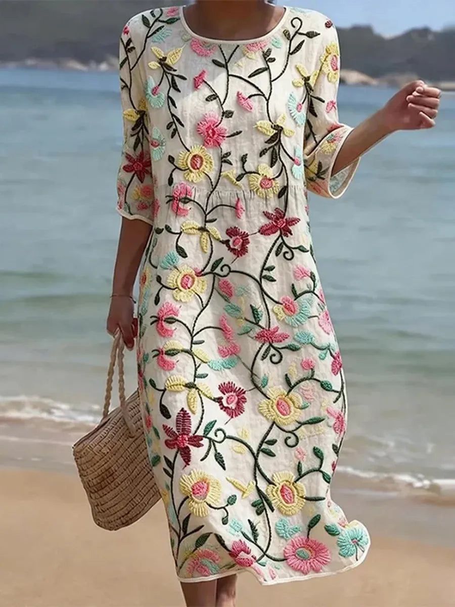 Jilynn - Vestido Longo Com Bordados Florais