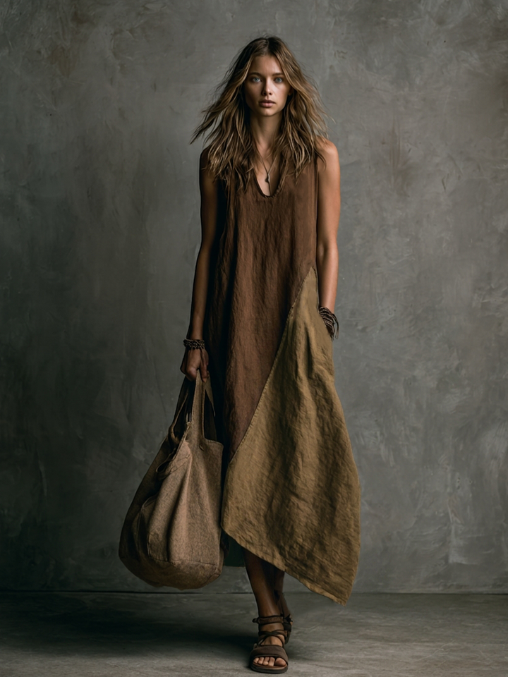 Tylissa - Vestido Longo Assimétrico Em Patchwork