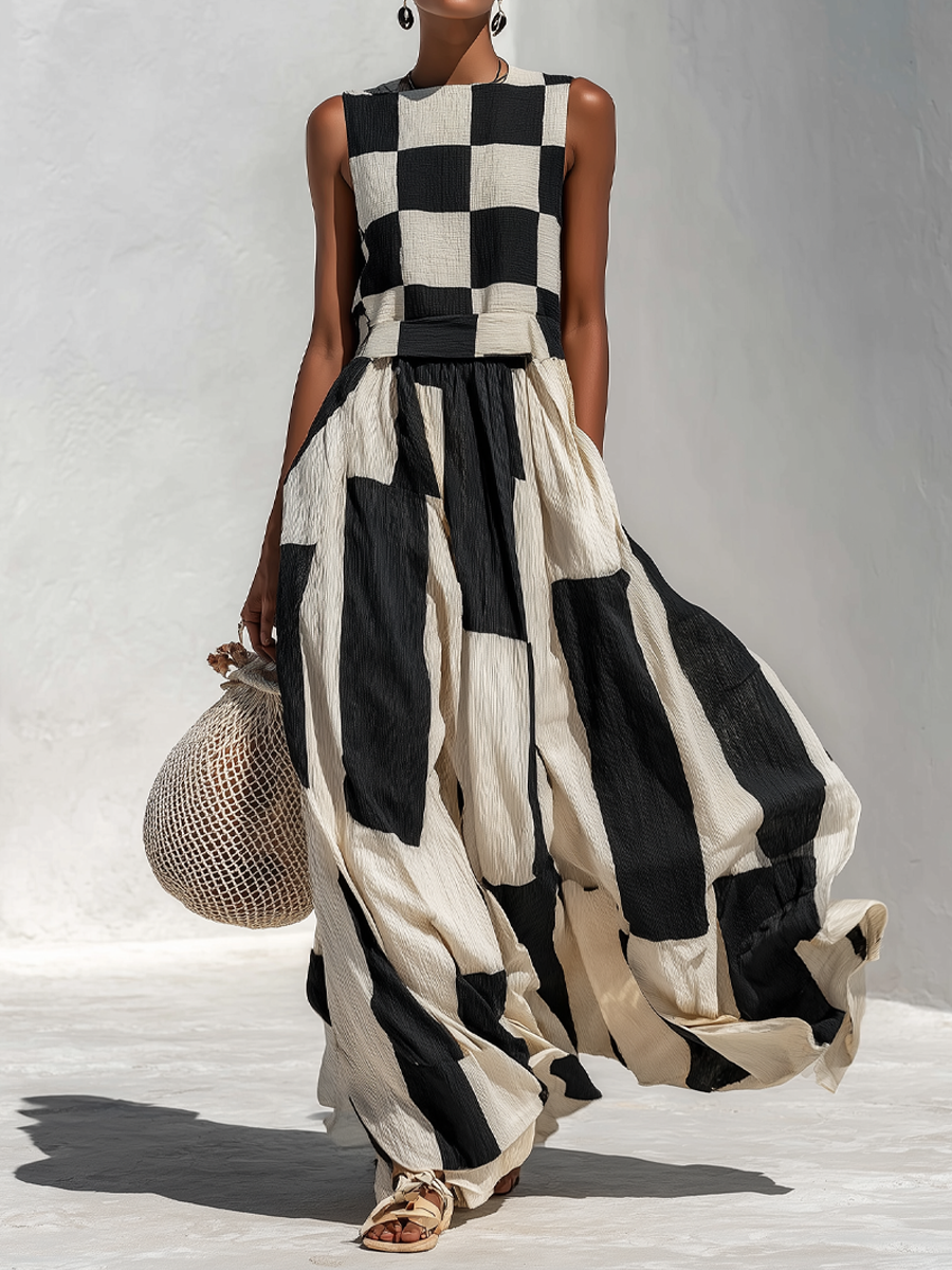 Ashlyn - Vestido Sem Mangas Com Painéis Xadrez E Às Riscas